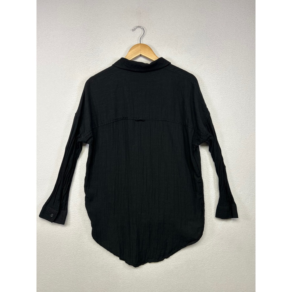 Minimalist Boho Wild Fable Women XXS Black Gauze High-Low Button Down Shirt - Picture 2 of 9